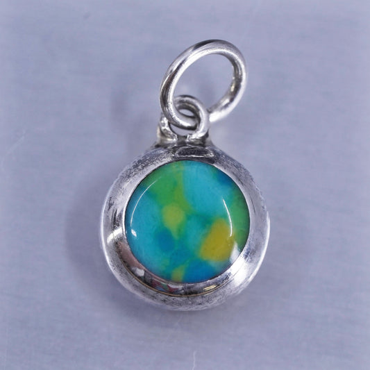 Vintage Sterling silver charm, 925 circle tag with calsilica inlay