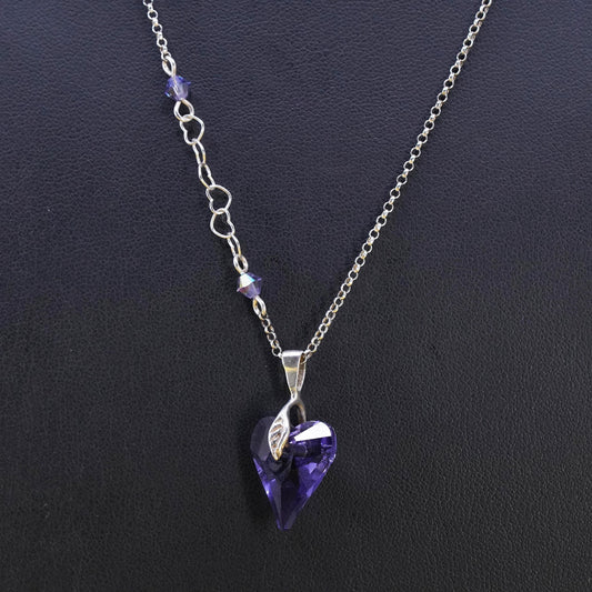 20+2”, Vintage Sterling Silver 925 circle chain necklace amethyst heart pendant