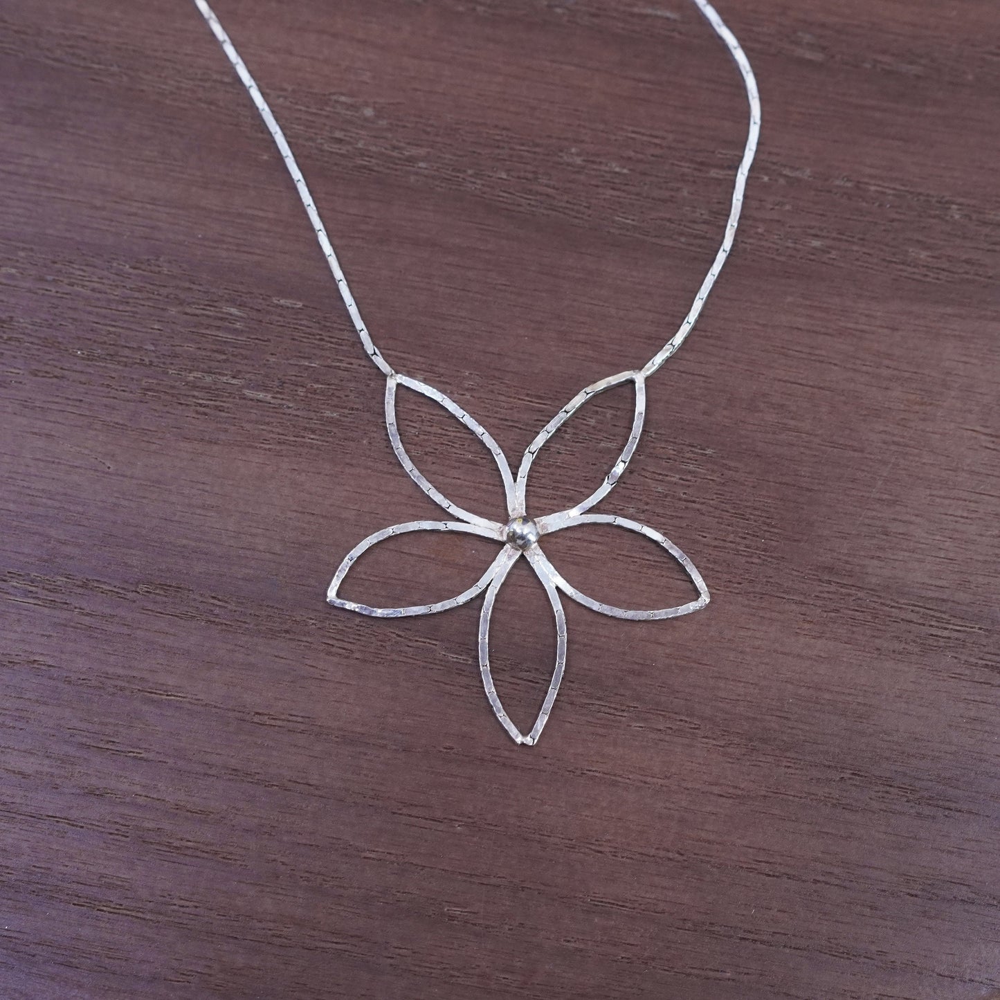 16”, vintage Italian handmade necklace, 925 snake chain with flower pendant