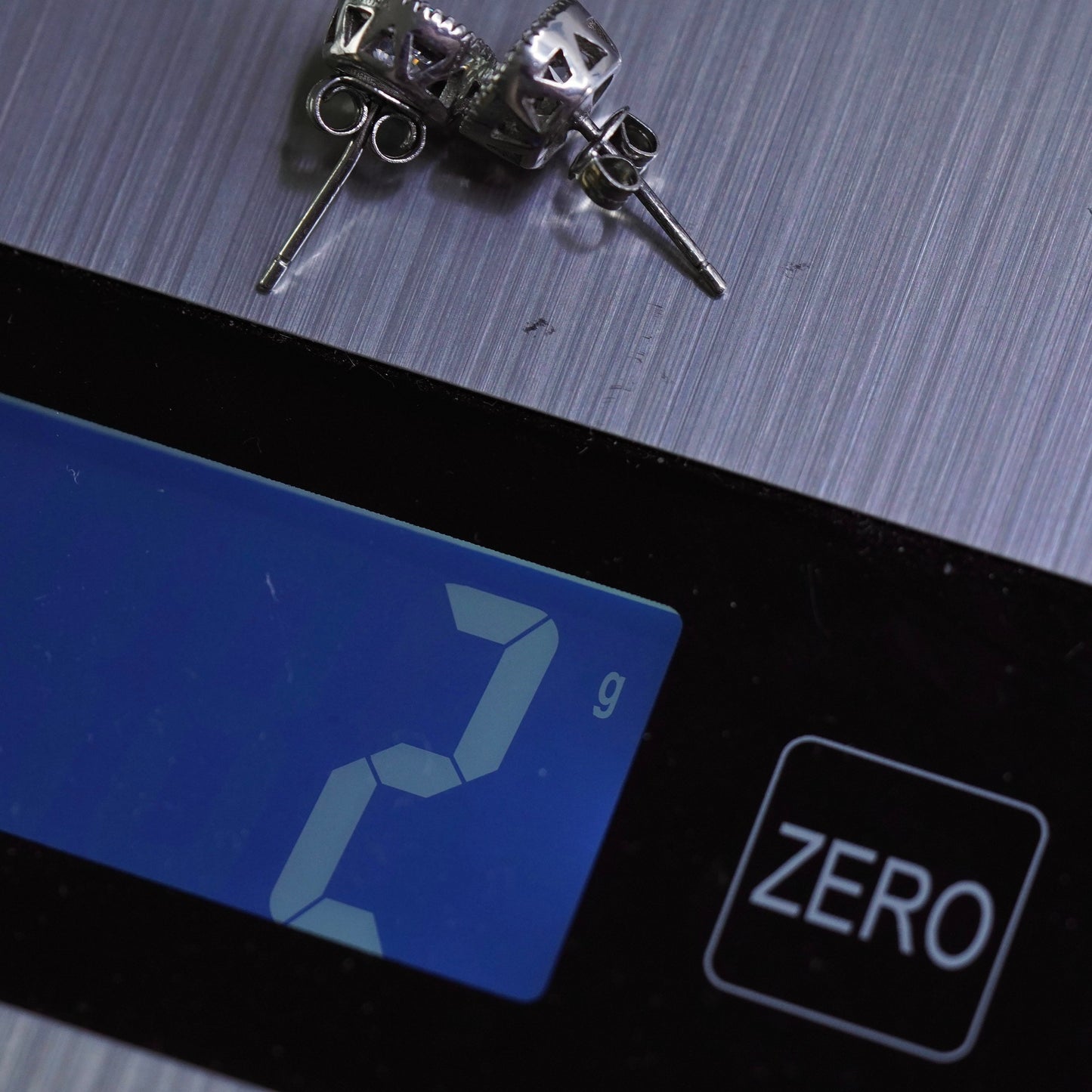 vintage Sterling silver clear round crystal studs, cz earrings