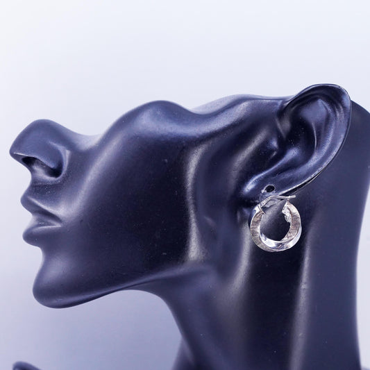 0.75" Two Tone 925 Sterling Silver Handmade Earrings Twisted Chain Studs huggie