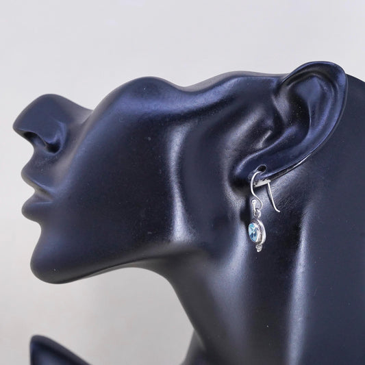 Vintage sterling 925 silver handmade earrings with oval topaz