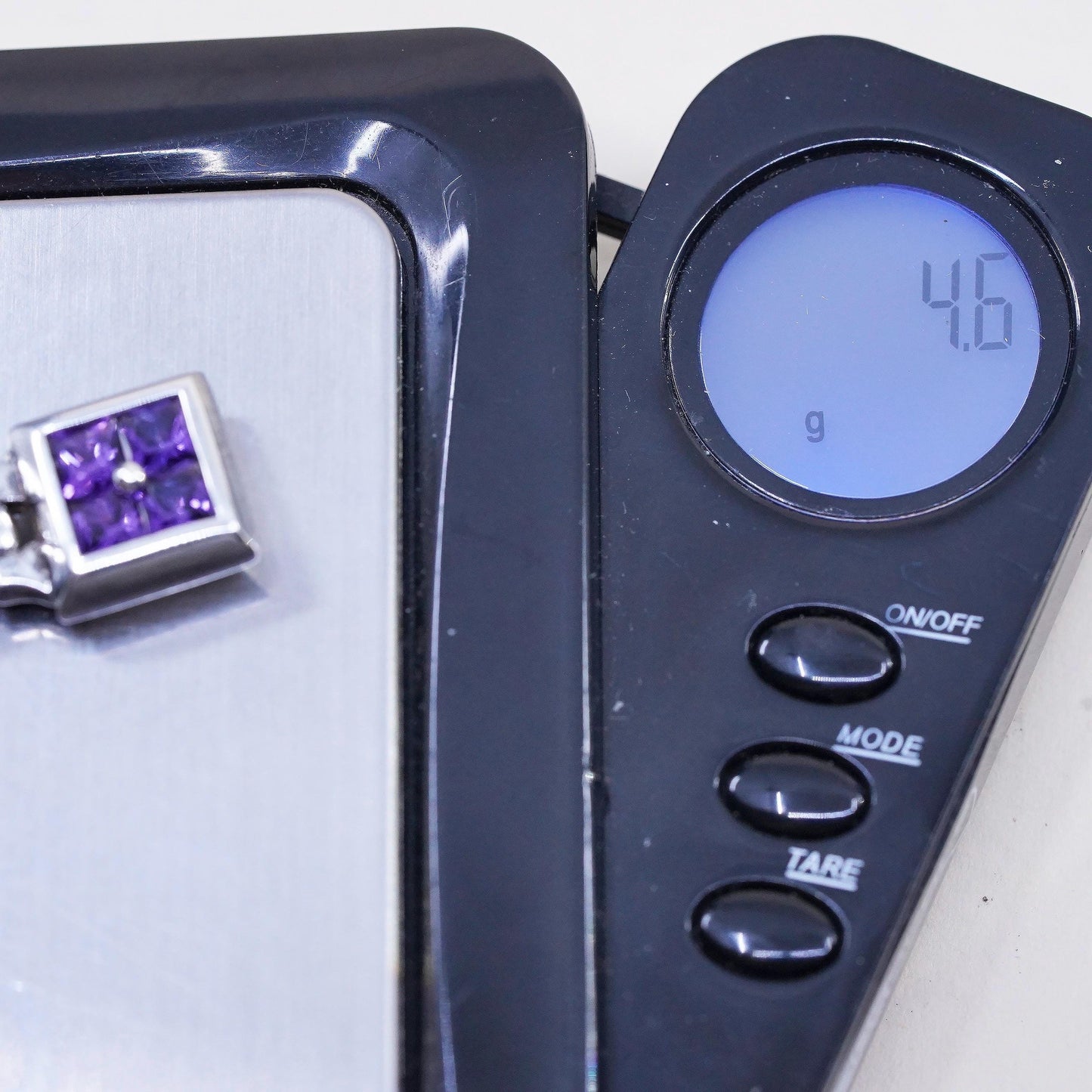 Vintage Sterling 925 silver handmade square pendant with amethyst