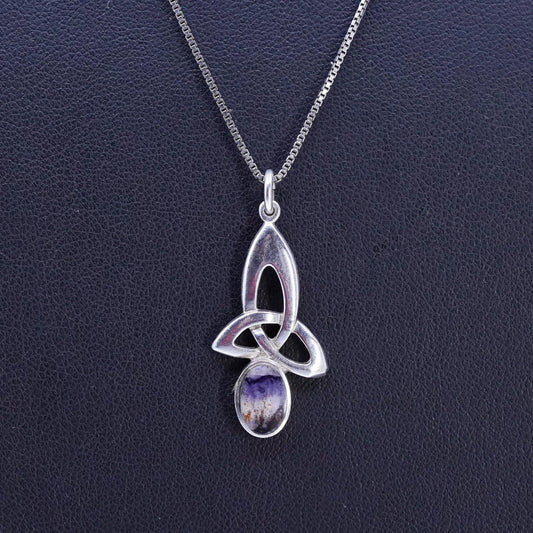 18", Sterling 925 silver box necklace Irish Celtic knot landscape agate pendant