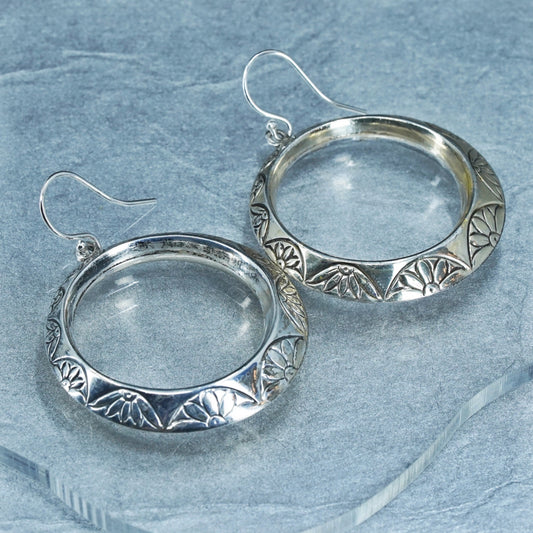 1.5”, vintage Italian Sterling silver handmade earrings, bold 925 hoops