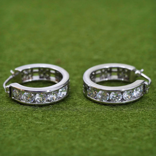 0.75”, Vintage Sterling silver handmade earrings, filigree 925 Huggie hoops cz