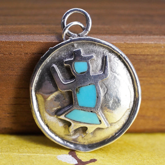Southwestern Turquoise Cowboy Pendant Sterling Silver Charm Native American 925