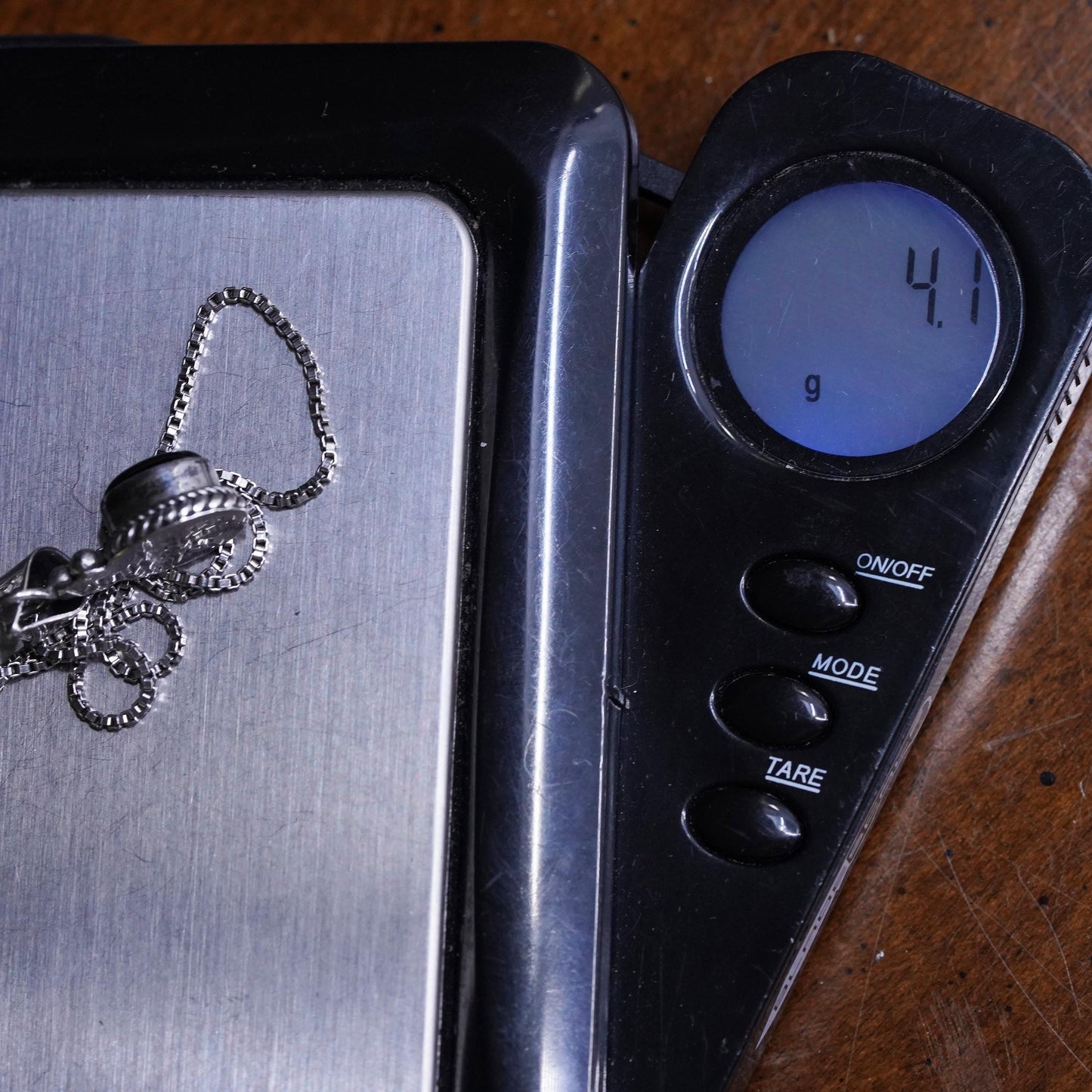 16”, vintage Sterling 925 silver handmade box chain necklace oval onyx pendant