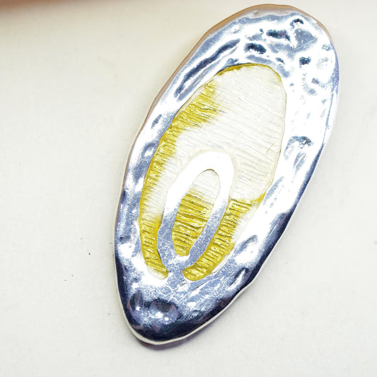 Sterling 925 Silver Abstract Organic pendant, jewelry Two Tone 24K yellow Gold