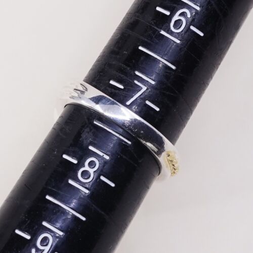 Size 7.25, Vtg Two Tone Sterling 925 Silver Handmade Ring W/ Leaves N Sapphire