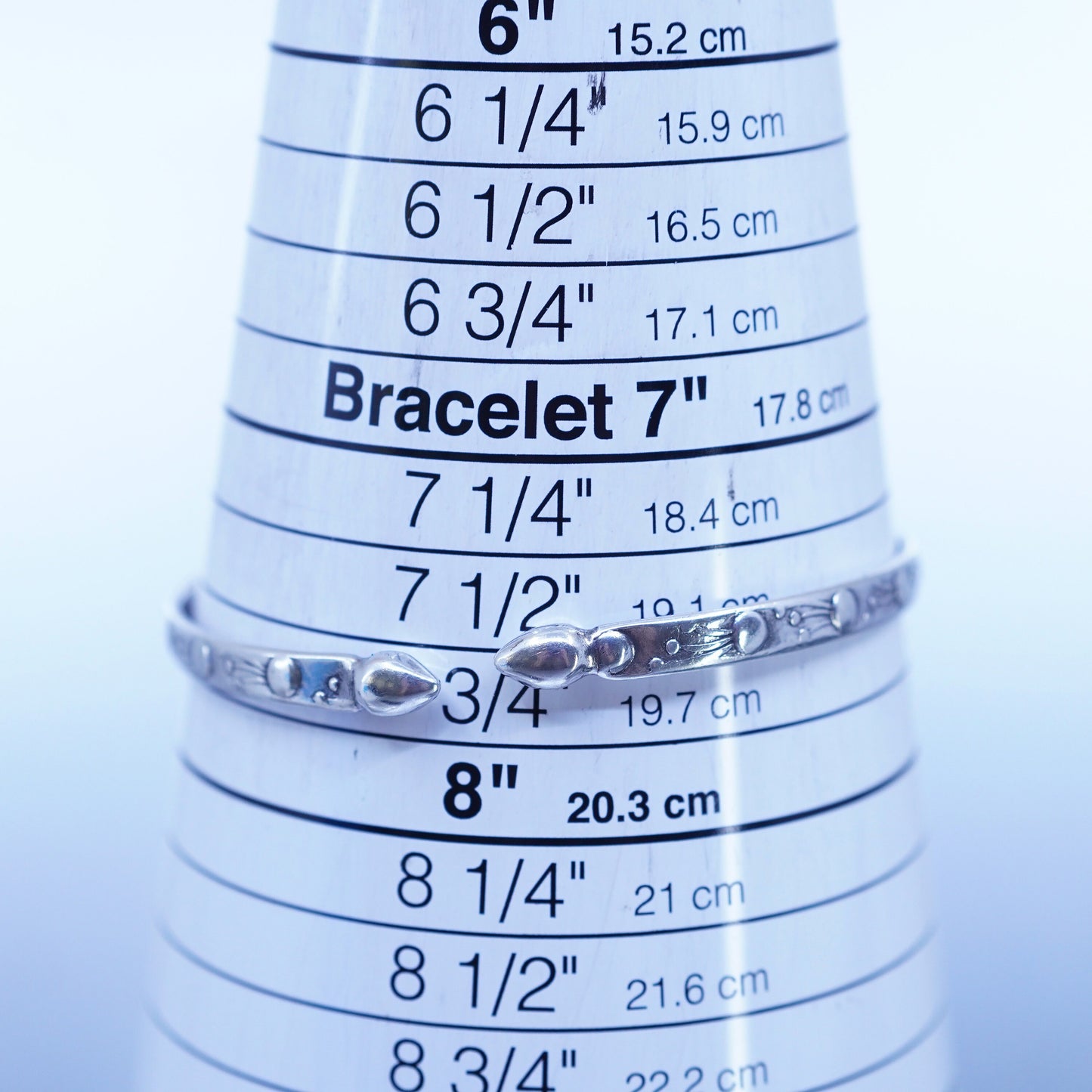 7.75”, Mexico Sterling 925 silver handmade bracelet, textured bangle w/ beads