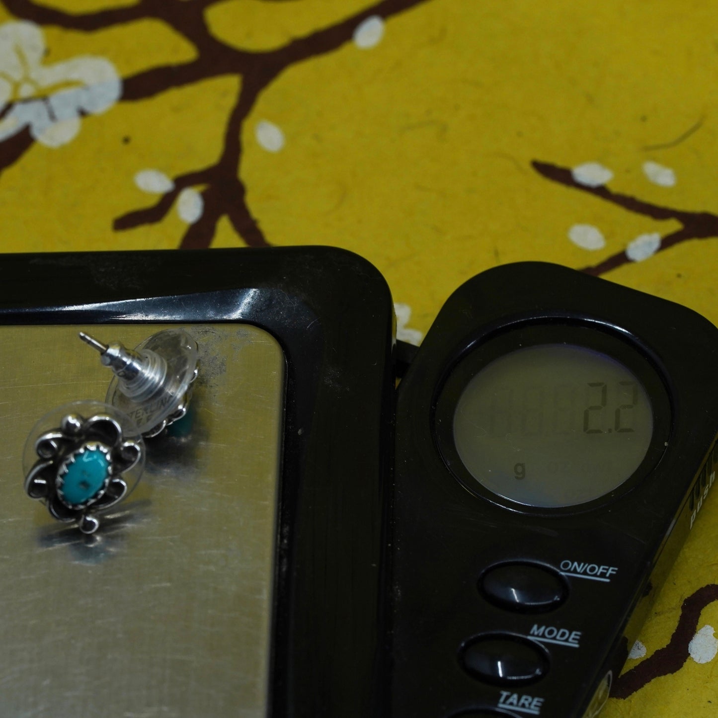 southwestern Sterling Silver Native American Earrings, 925 studs with turquoise