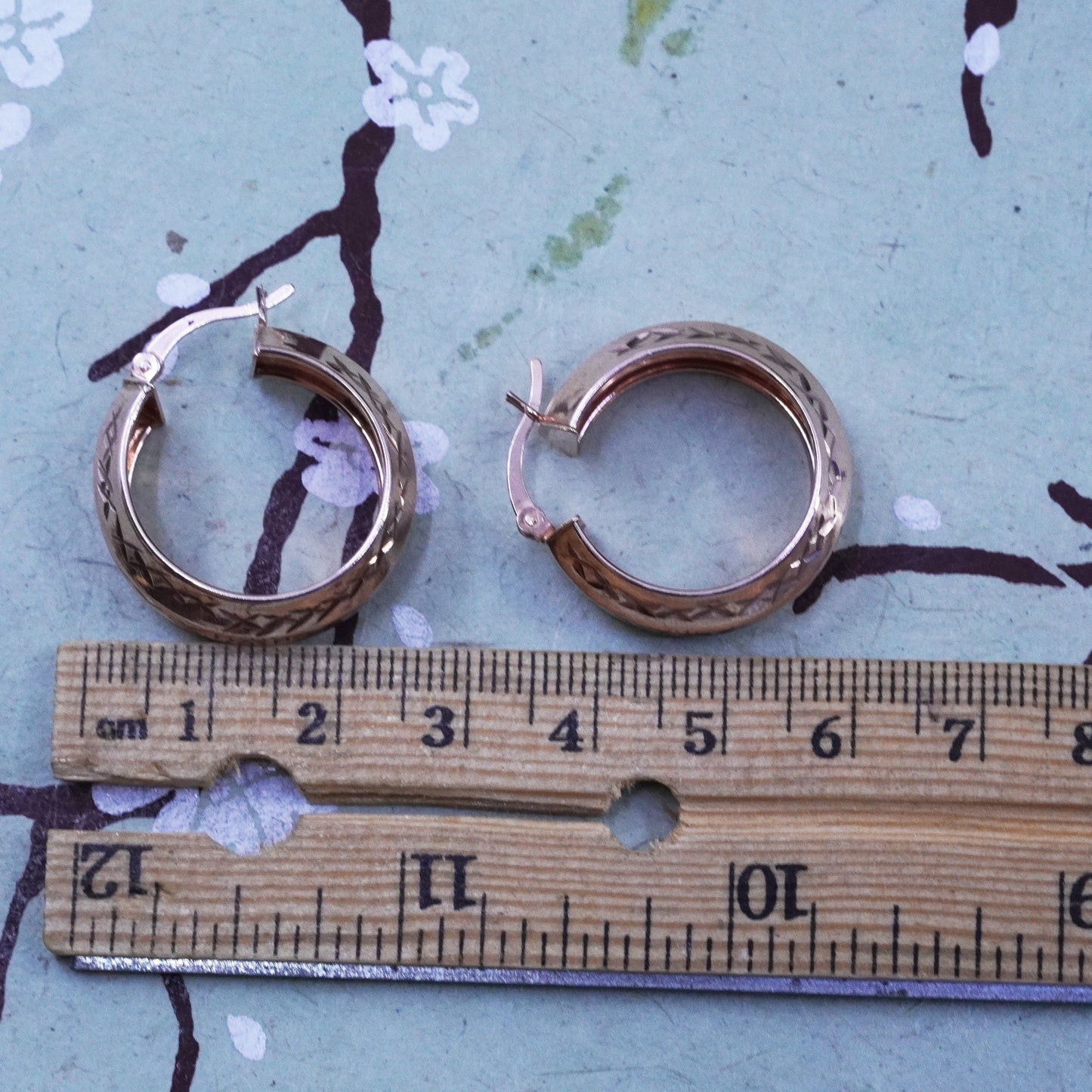 1”, vermeil rose gold over sterling 925 silver earrings, textured hoops huggie