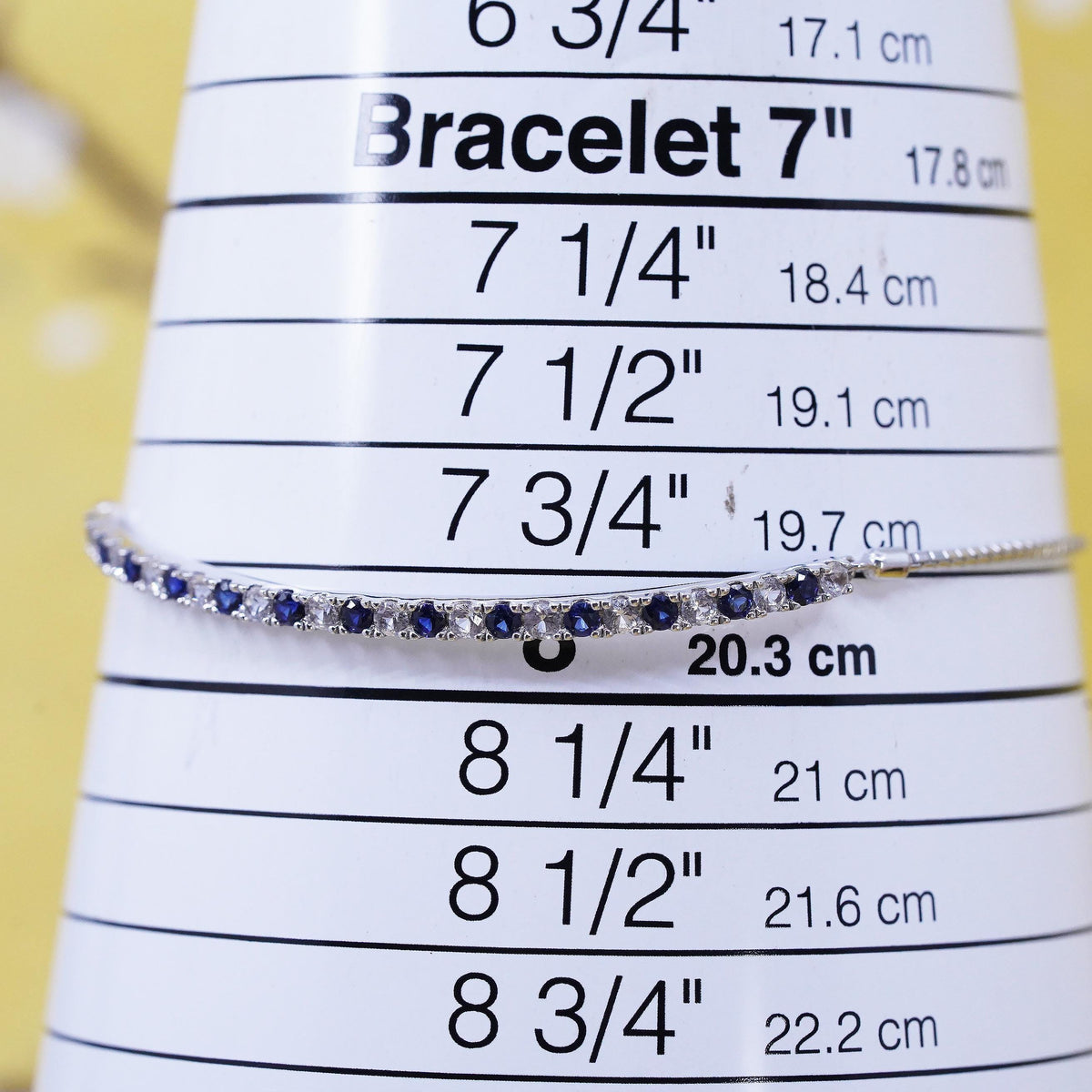 vintage PM Sterling silver bracelet, 925 box chain sapphire white topaz bar