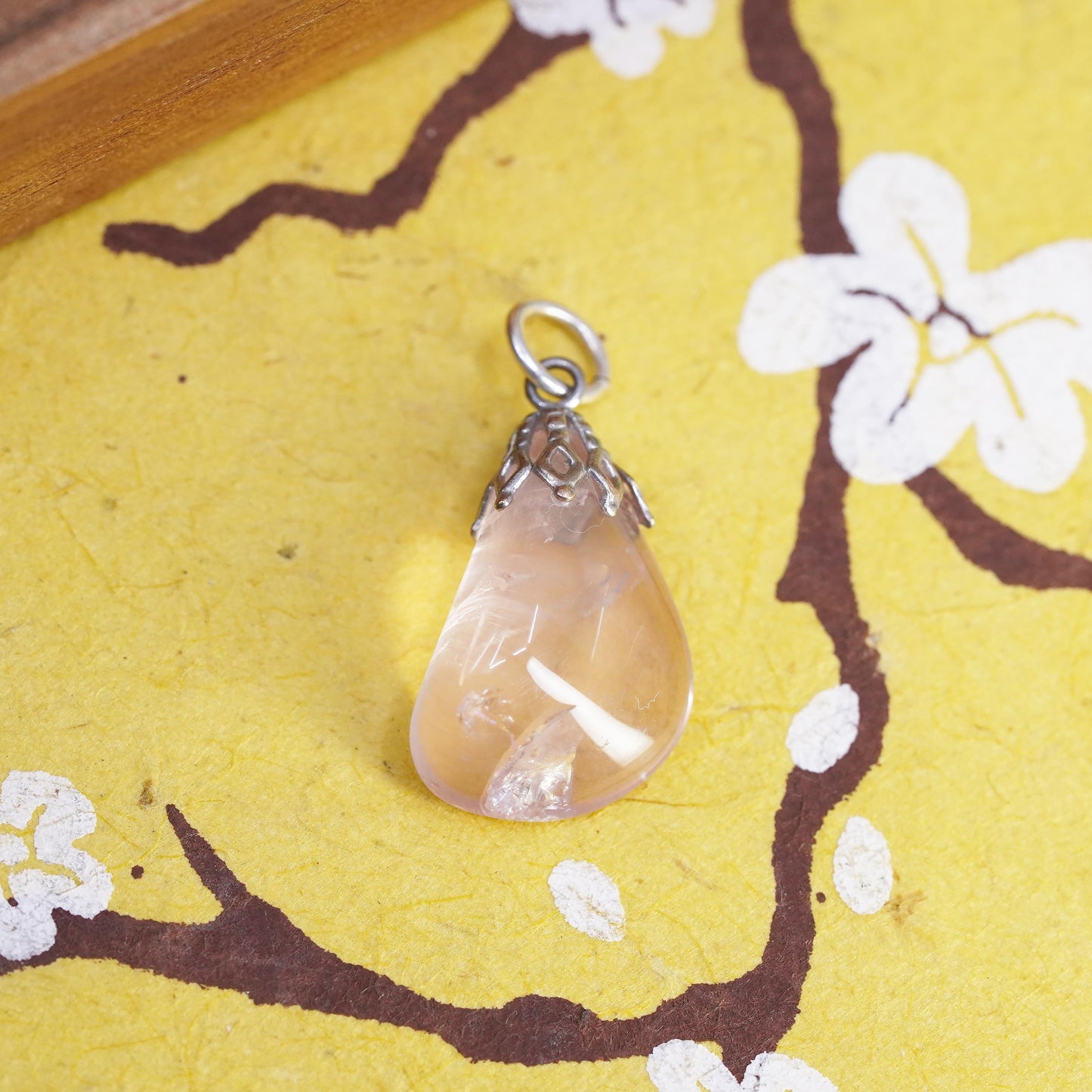 Vintage Sterling 925 silver handmade pendant with pink quartz nugget
