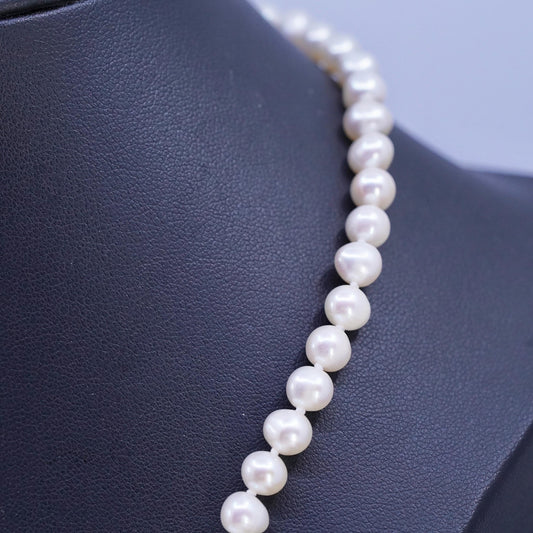 18", vintage Sterling 925 silver necklace 6mm freshwater pearl cluster cz beads