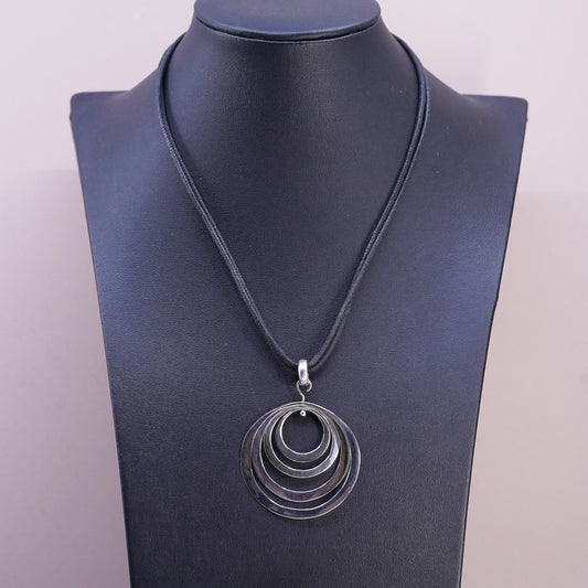 16” 925 Sterling Silver double strands brown Leather Necklace circle pendant