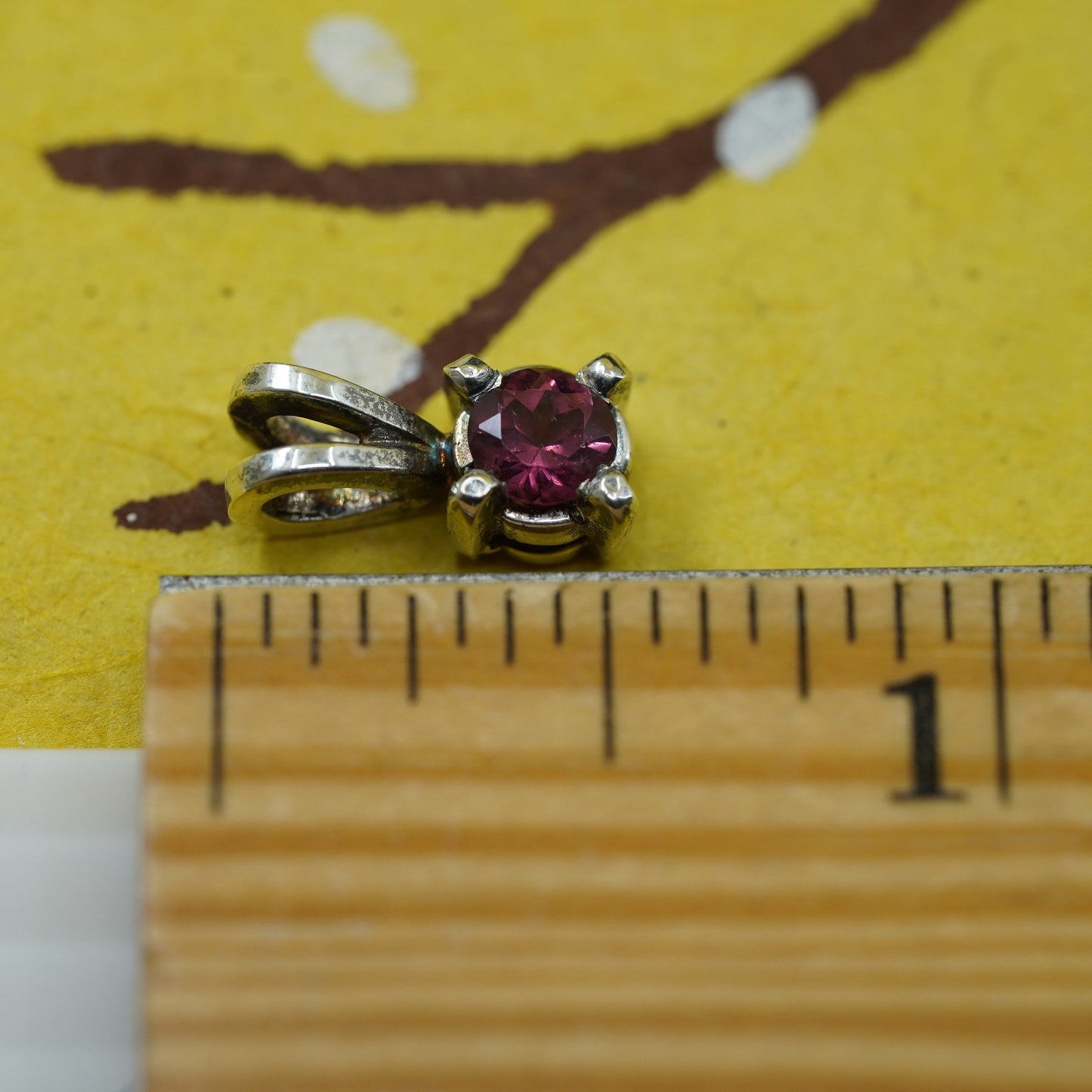 Vintage Sterling 925 silver handmade pendant with pink crystal
