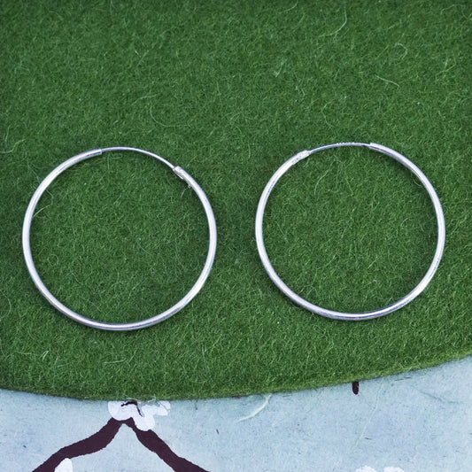 1.25”, Vintage sterling silver loop earrings, minimalist primitive hoops