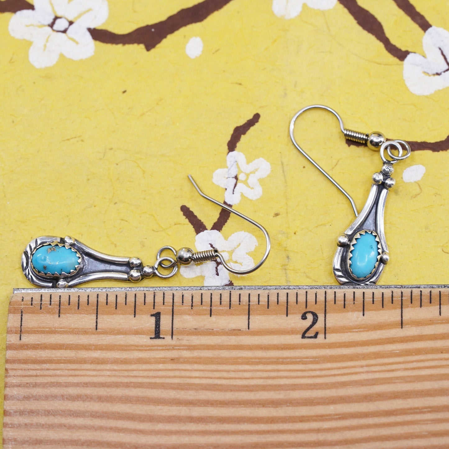 Native American Navajo Lorenzo Sterling 925 silver earrings turquoise