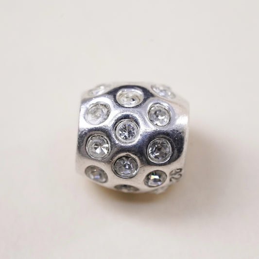 Vintage sterling silver handmade pendant, 925 bead charm with cluster cz