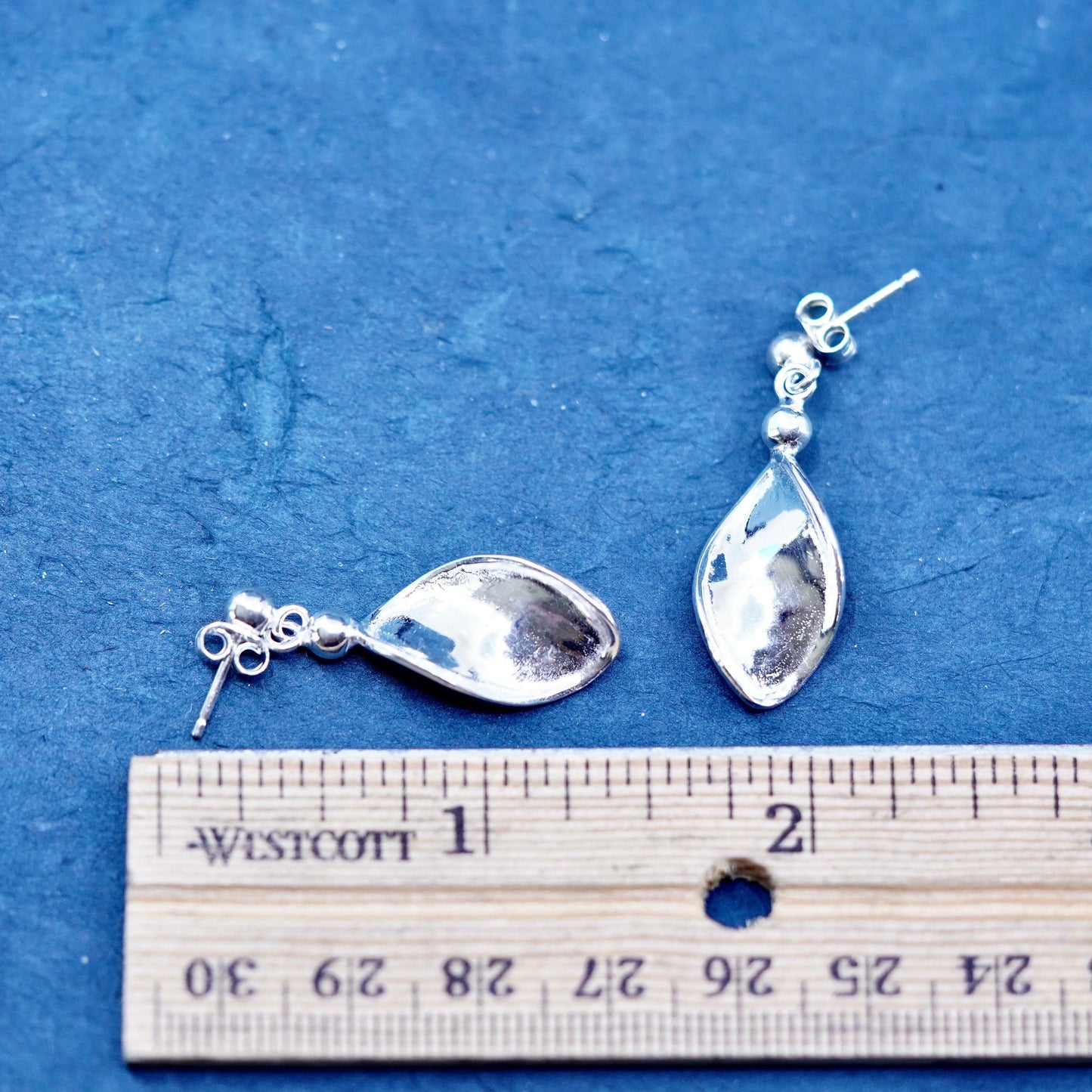 Vintage sterling silver handmade earrings, 925 twisted leafy dangles