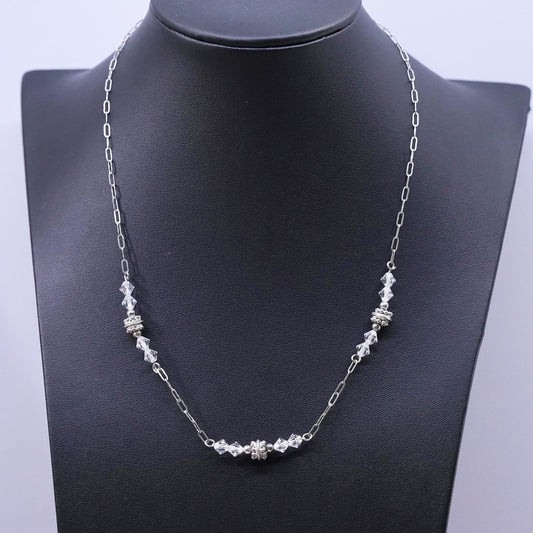 18", vintage Sterling silver necklace, 925 elongated chain with crystal beads