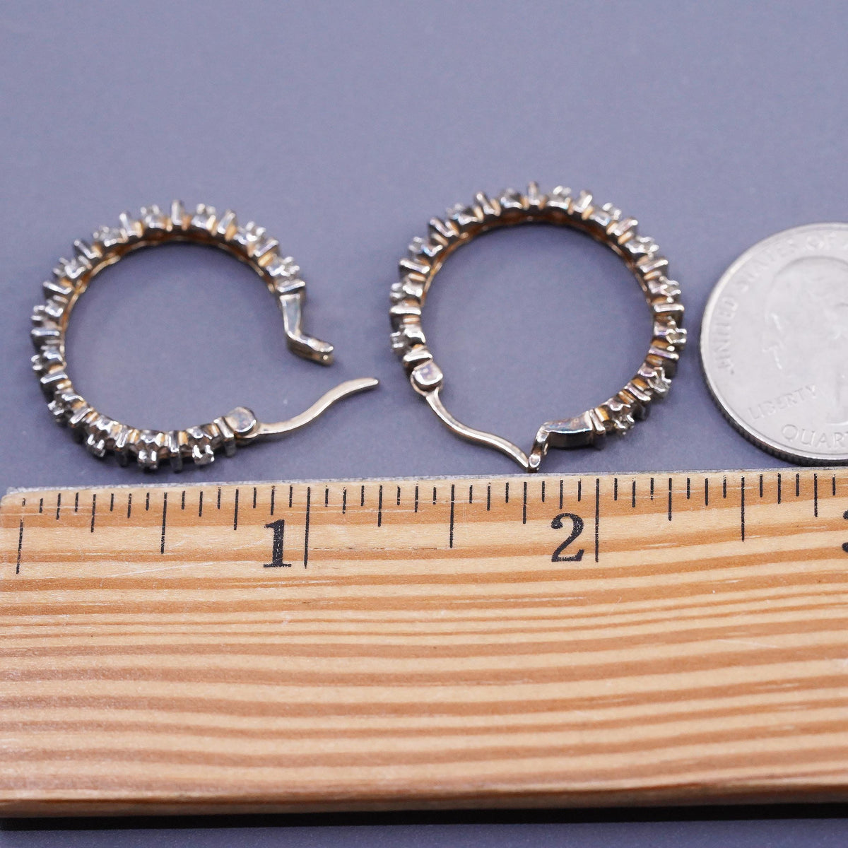 1”, vermeil gold over Sterling silver handmade earrings, 925 hoops with diamond