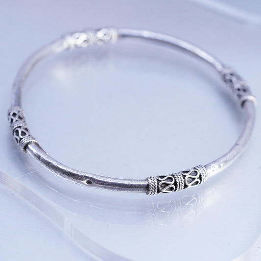 8.25", Balinese Sterling Silver Cuff, 925 Artisan Open Bangle, Tribal Bracelet
