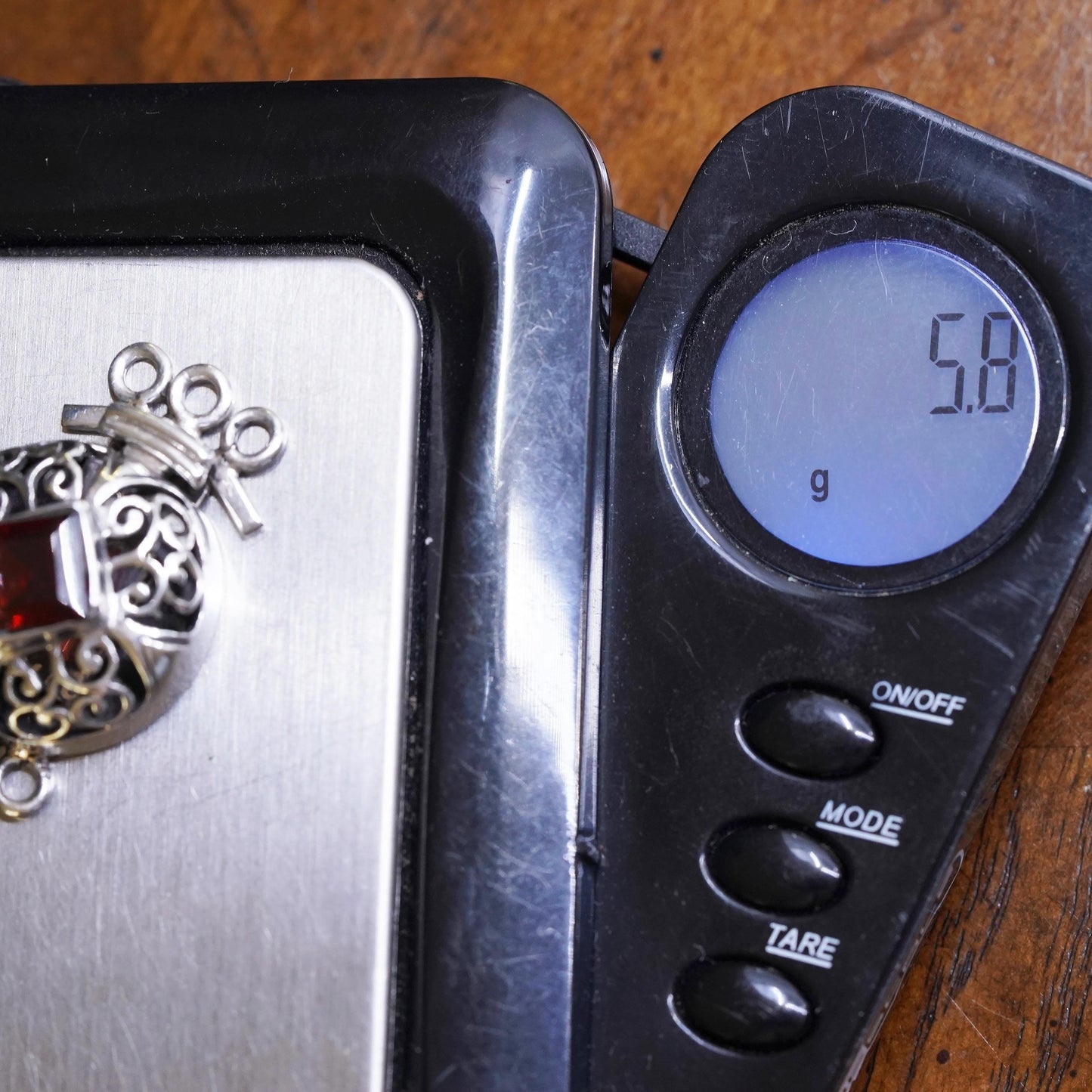 vintage Sterling silver handmade filigree clasp with ruby details