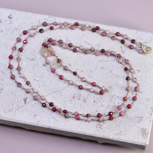 36", VTG vermeil gold Sterling silver extra long necklace, Indian ruby beads