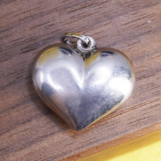 Vintage Sterling silver handmade heart pendant, puffy 925 heart