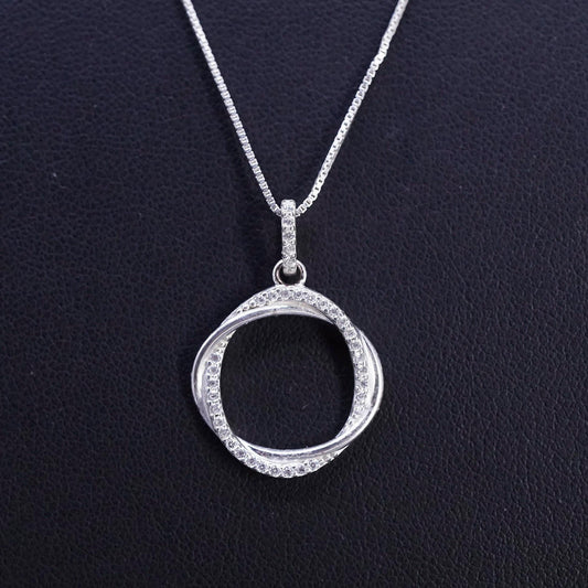 18", VTG Sterling silver necklace, 925 circle chain cluster cz circle pendant