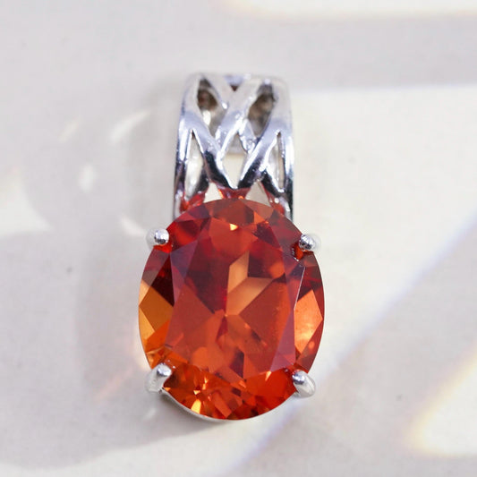 Vintage Designer BJ sterling silver pendant, 925 oval charm genuine Ruby Sunset