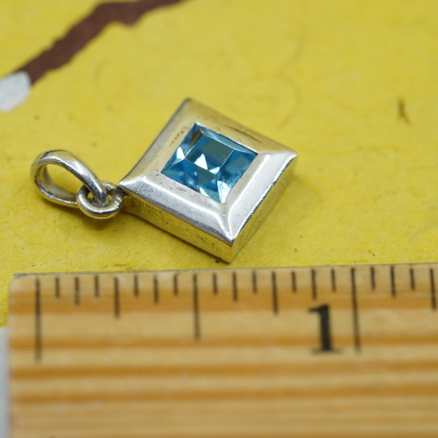 Vintage Sterling silver 925 pendant with blue topaz, stamped 925, cute