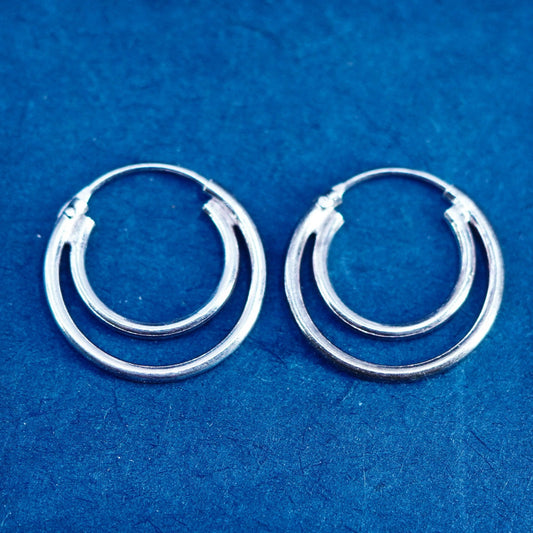 0.75”, vintage Sterling silver handmade hoop earrings, Modern 925 huggie