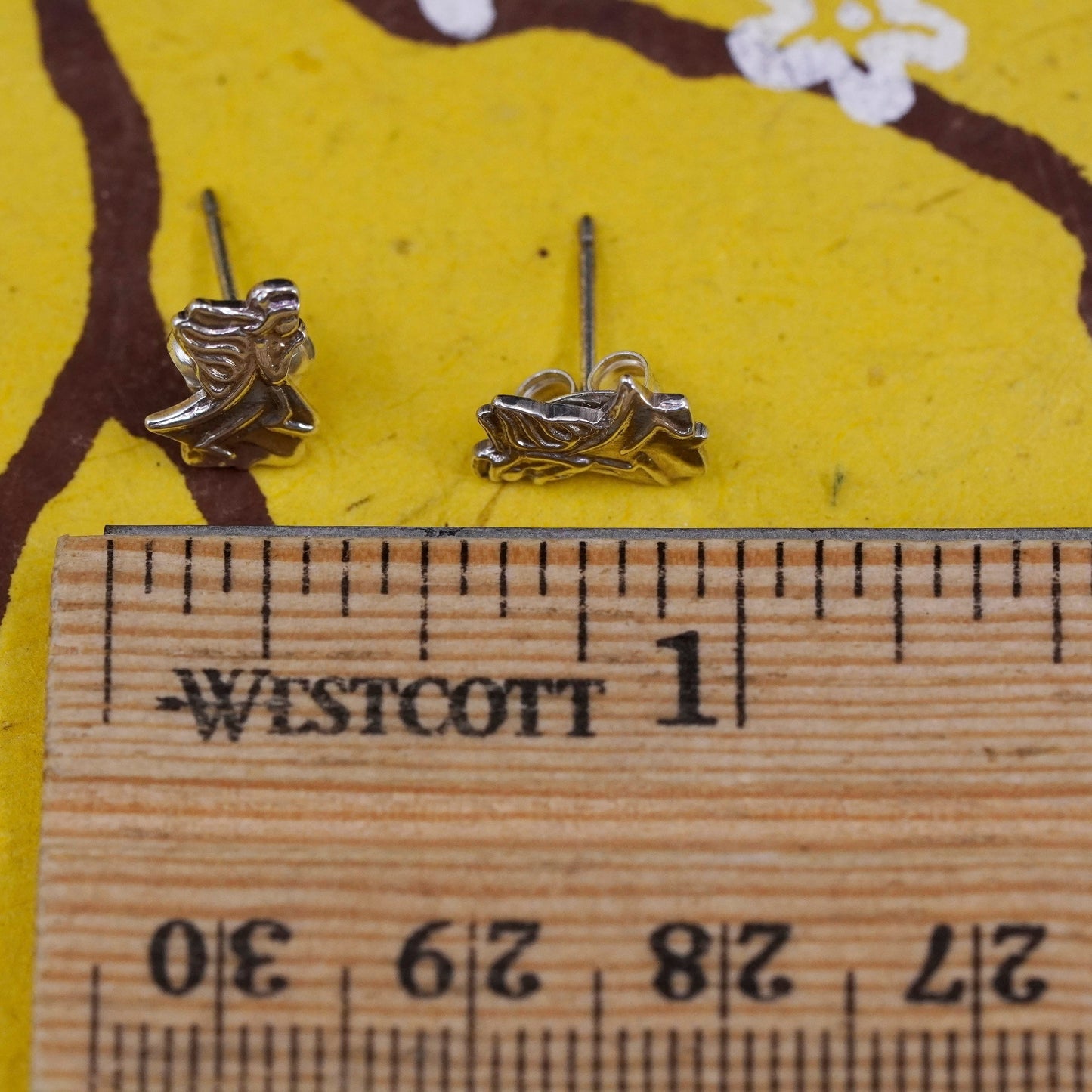 Vintage Sterling silver handmade studs, 925 Angel earrings