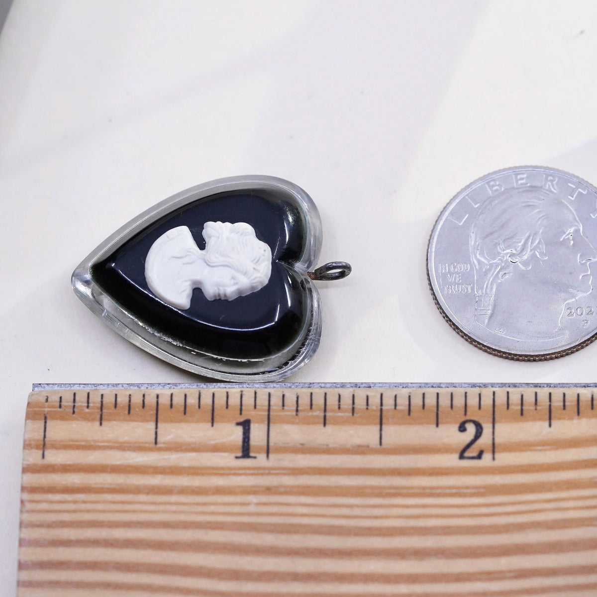 Vintage cameo girl black heart pendant