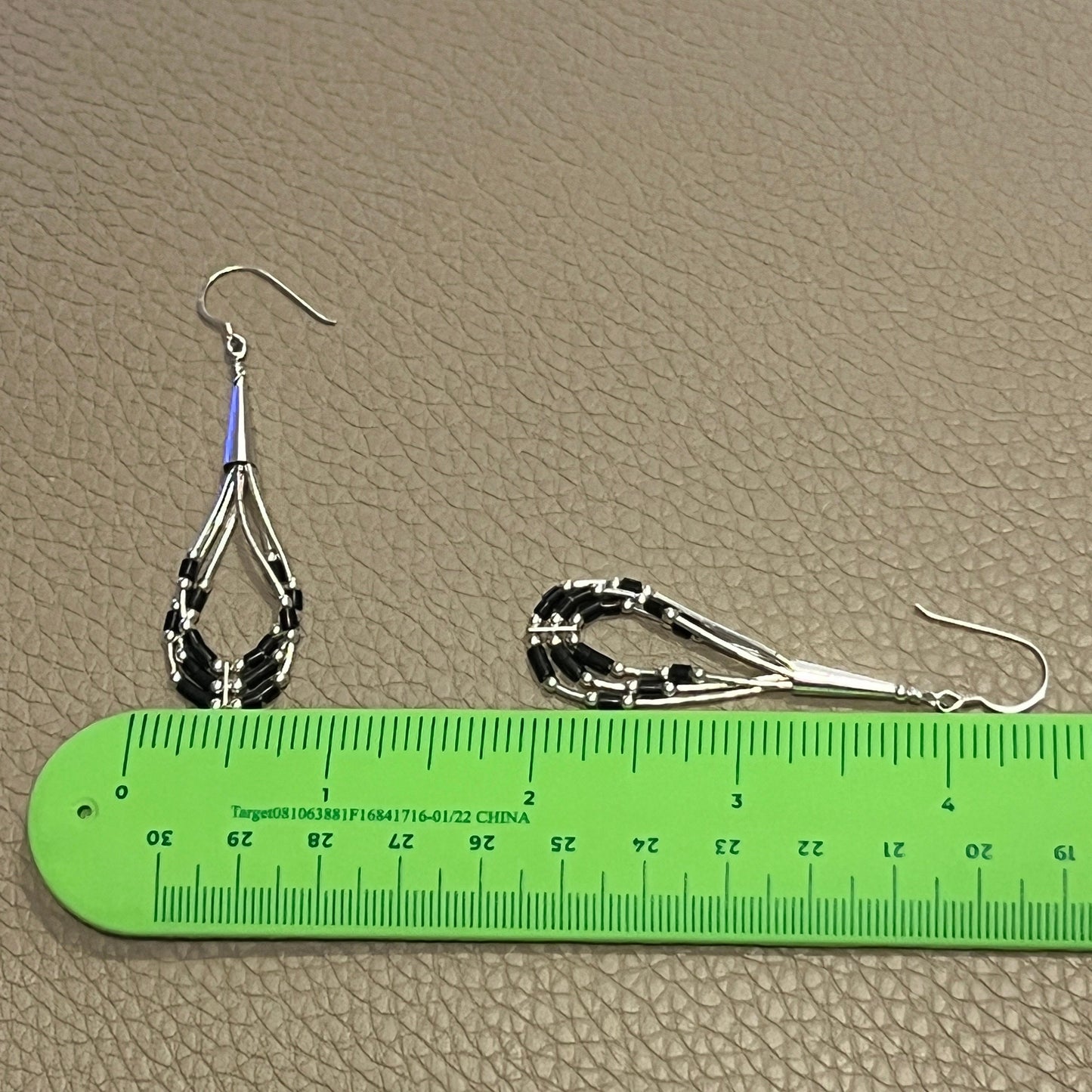 Vintage sterling 925 liquid silver handmade teardrop earrings with onyx beads