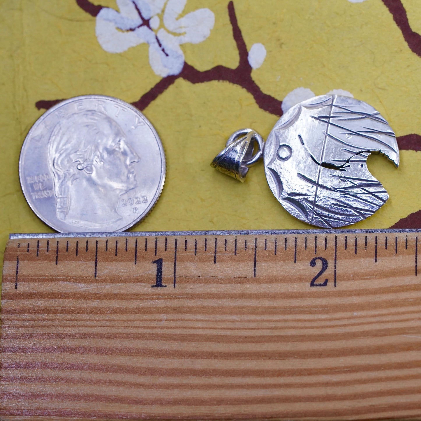 Native American Navajo Jerry Roan JR Sterling Silver pendant, 925 landscape