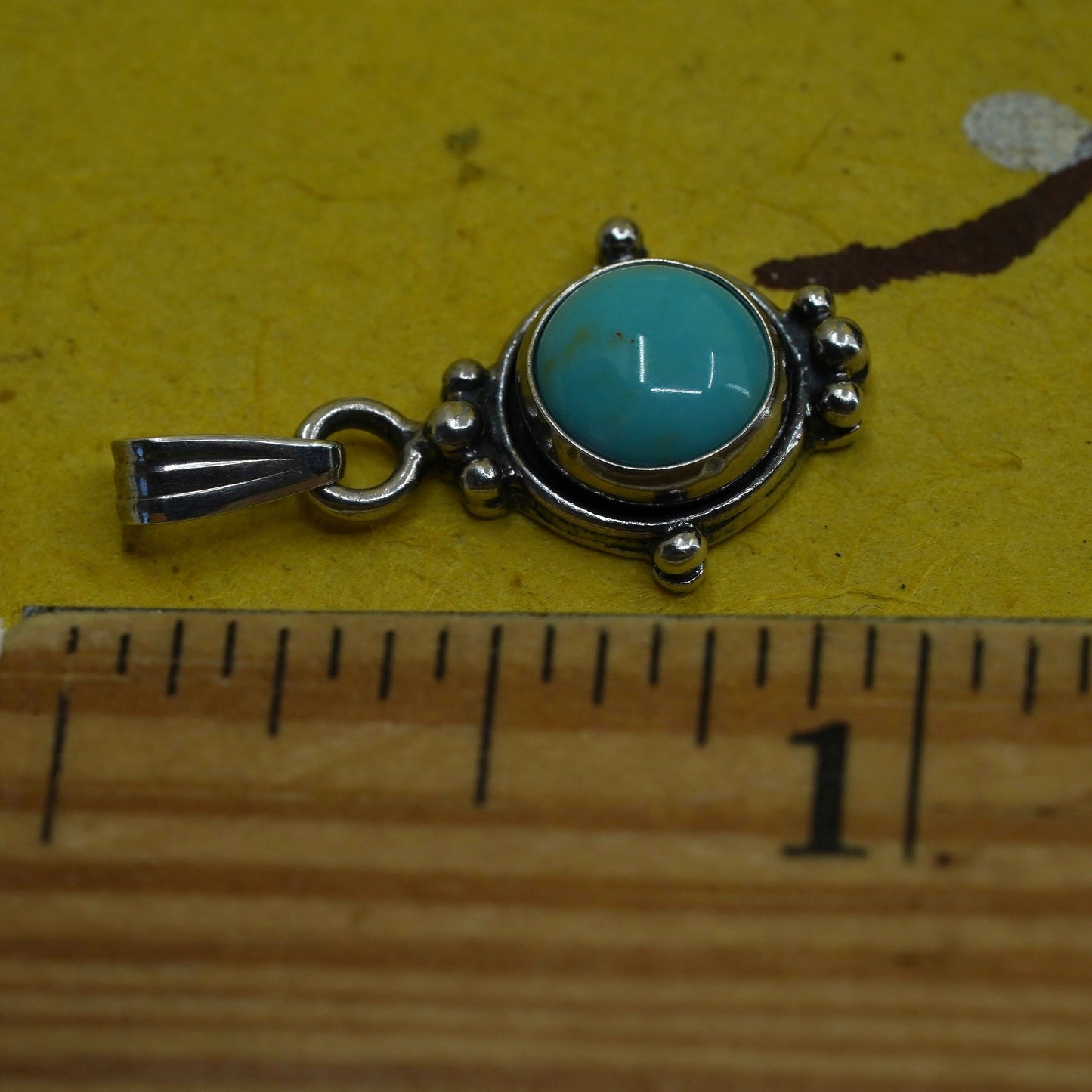 Vintage Sterling silver 925 handmade pendant with round turquoise