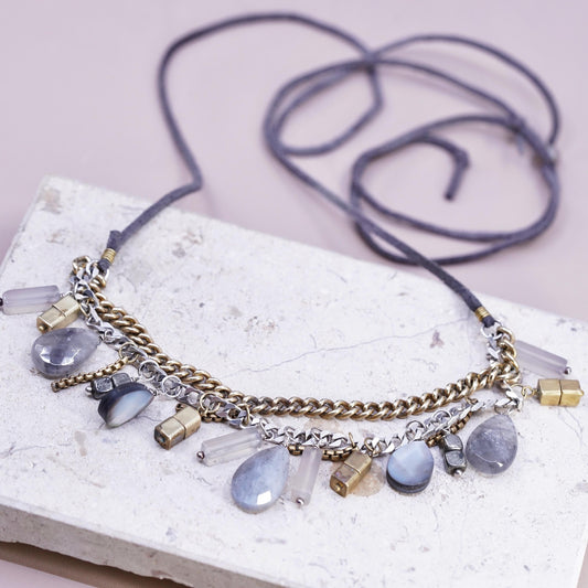 Silpada two tone Sterling Silver brass labradorite beads Necklace