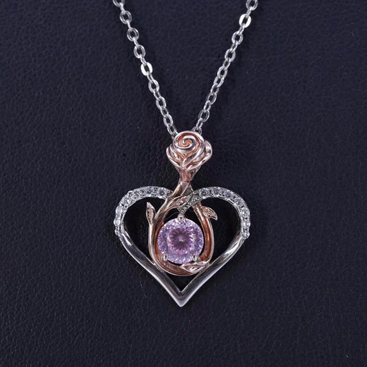 18+2”, two tone Sterling 925 silver flatten circle necklace cz heart pendant