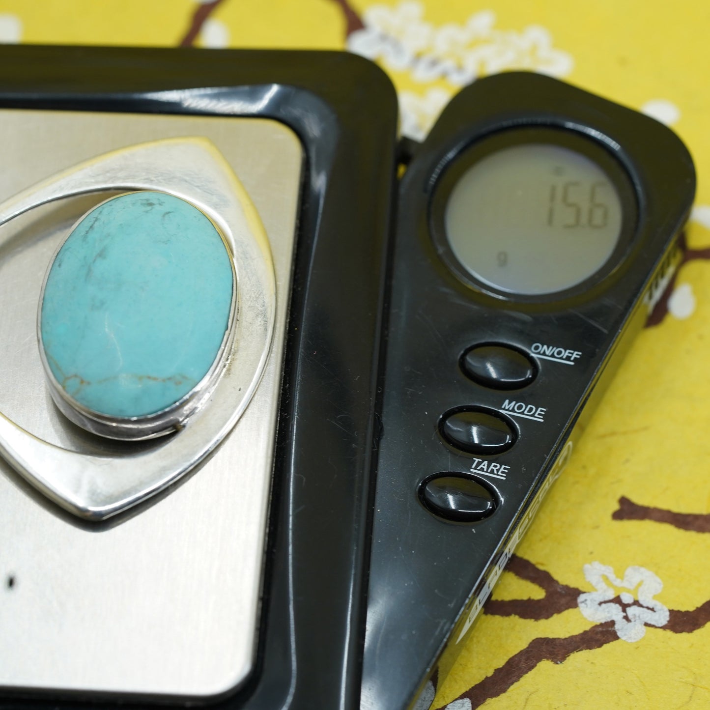 Vintage Sterling silver handmade pendant with oval turquoise