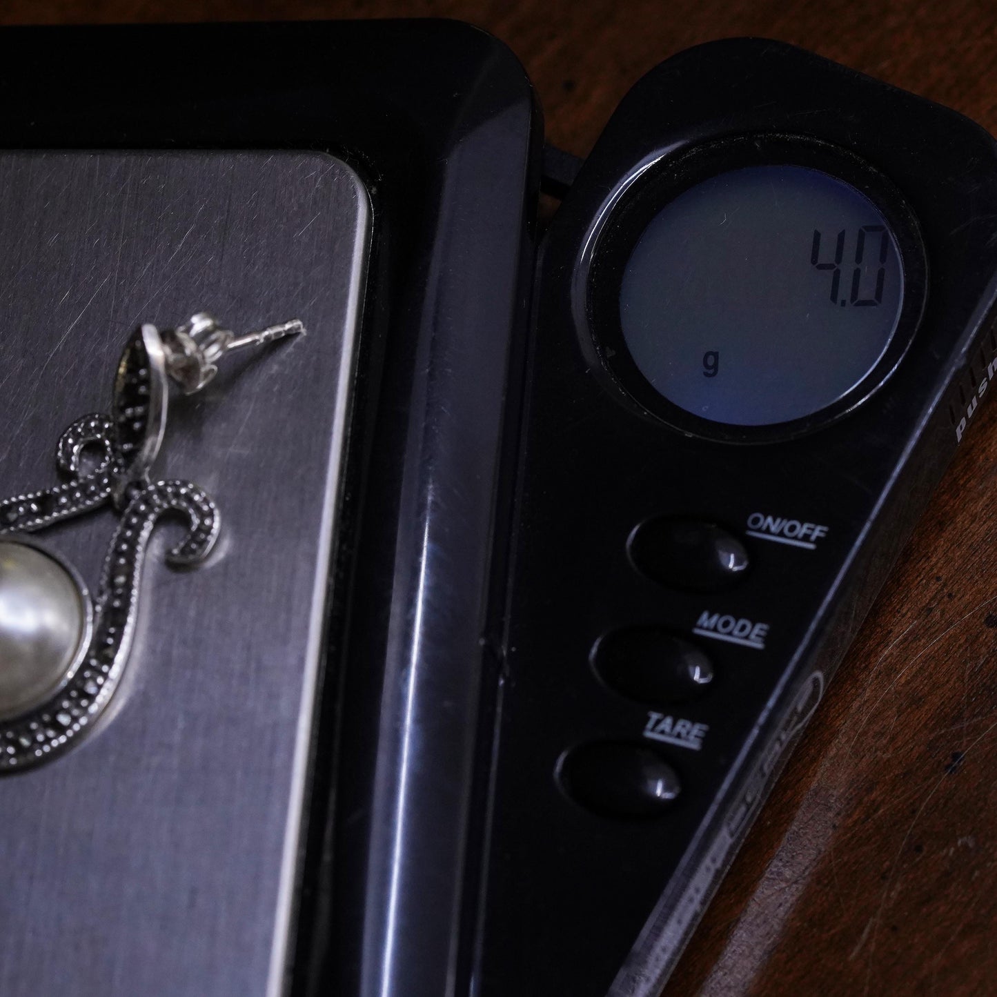 handmade single earring. Sterling 925 silver teardrop dangle pearl marcasite
