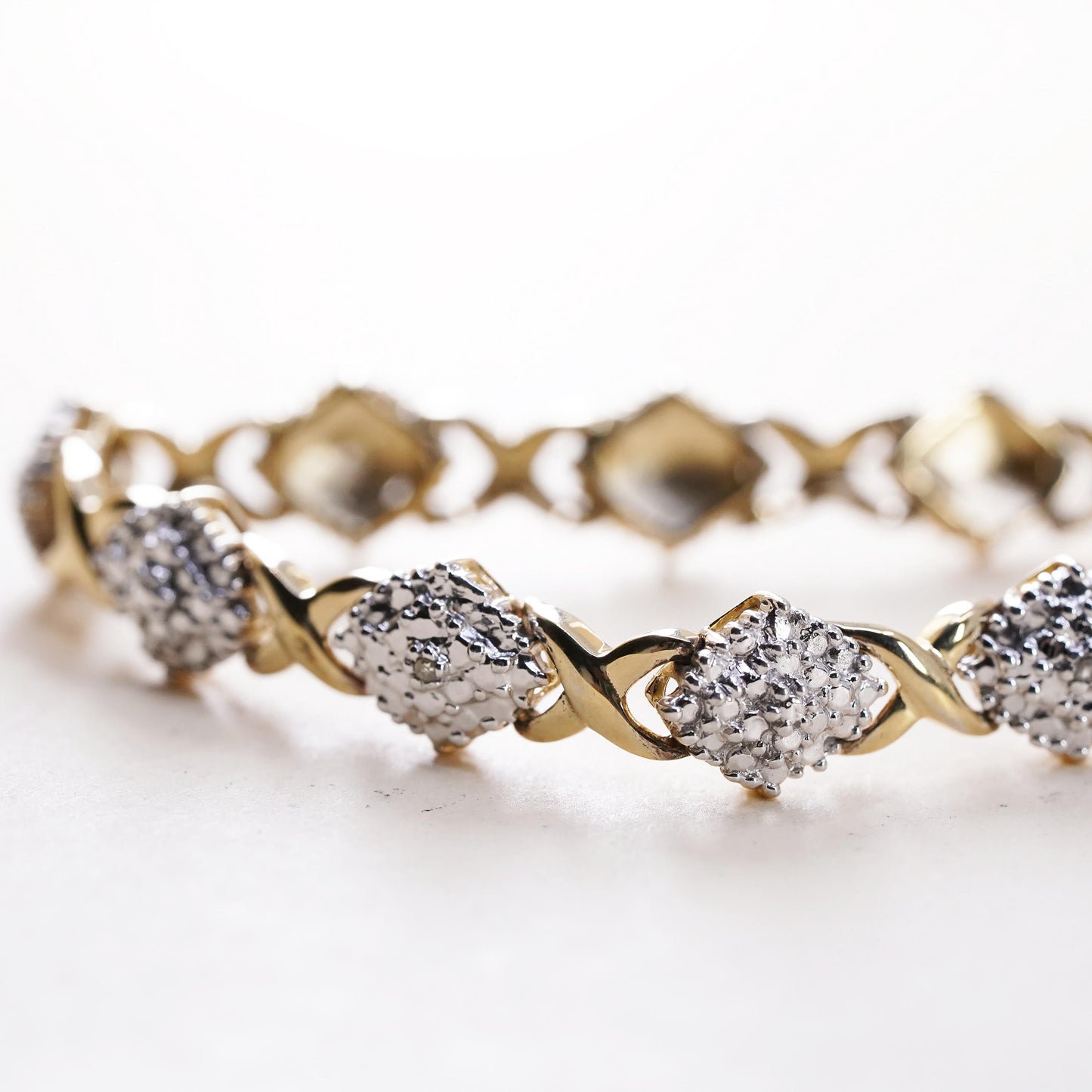 7.25”, vermeil gold over sterling silver tennis bracelet 925 XOXO chain diamond