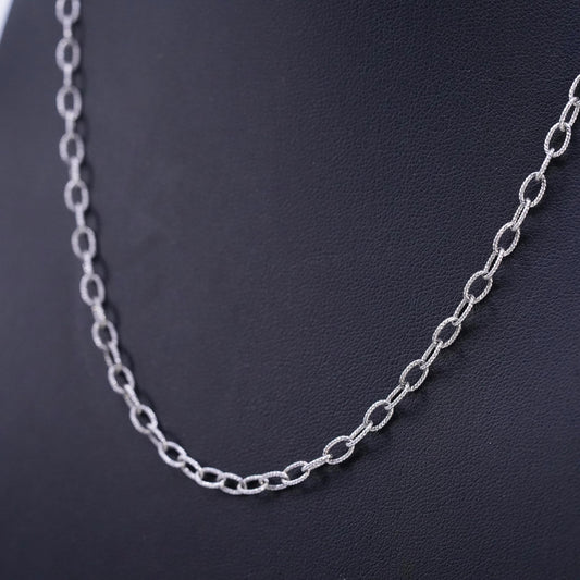18" 4mm, vintage Italian 925 sterling silver textured oval chain necklace