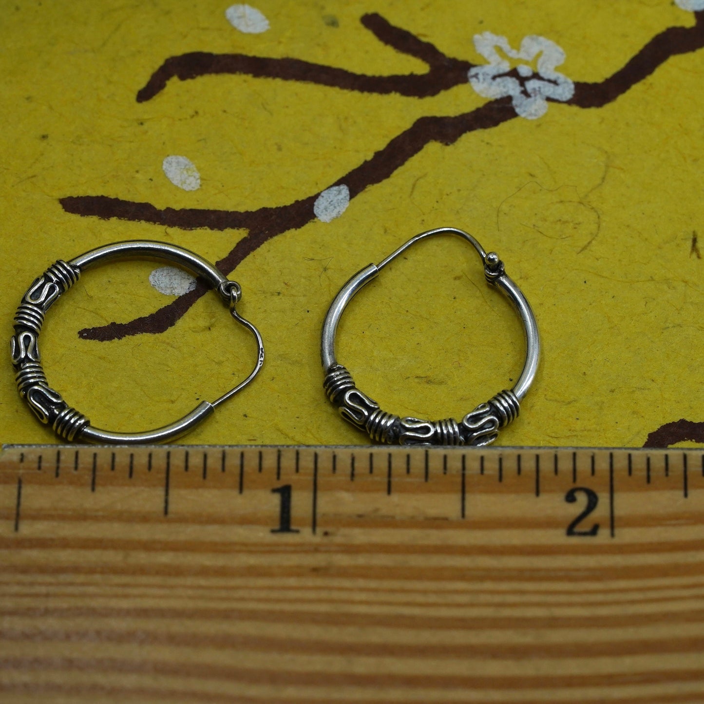 0.75”, vintage Sterling silver handmade earrings, textured 925 hoops