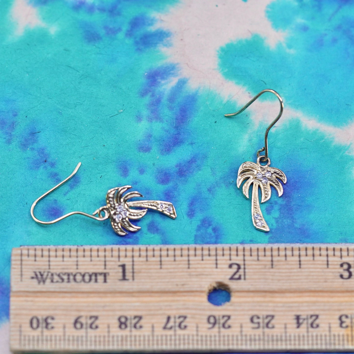 vermeil gold over Sterling silver handmade earrings, 925 palm tree cluster cz