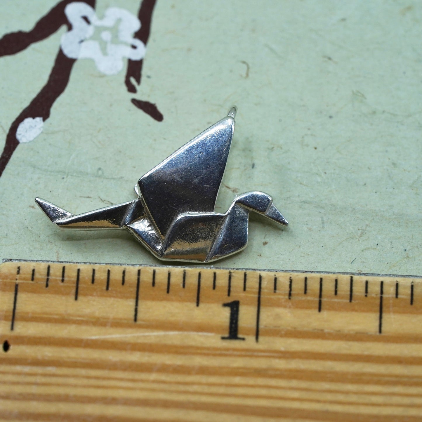 Vintage sterling silver handmade pendant, Modern 925 origami crane